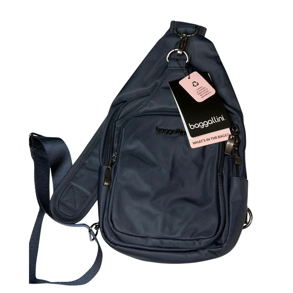 Baggallini Central‎ Park Sling French Navy Water Repellent Adjustable Strap Bag